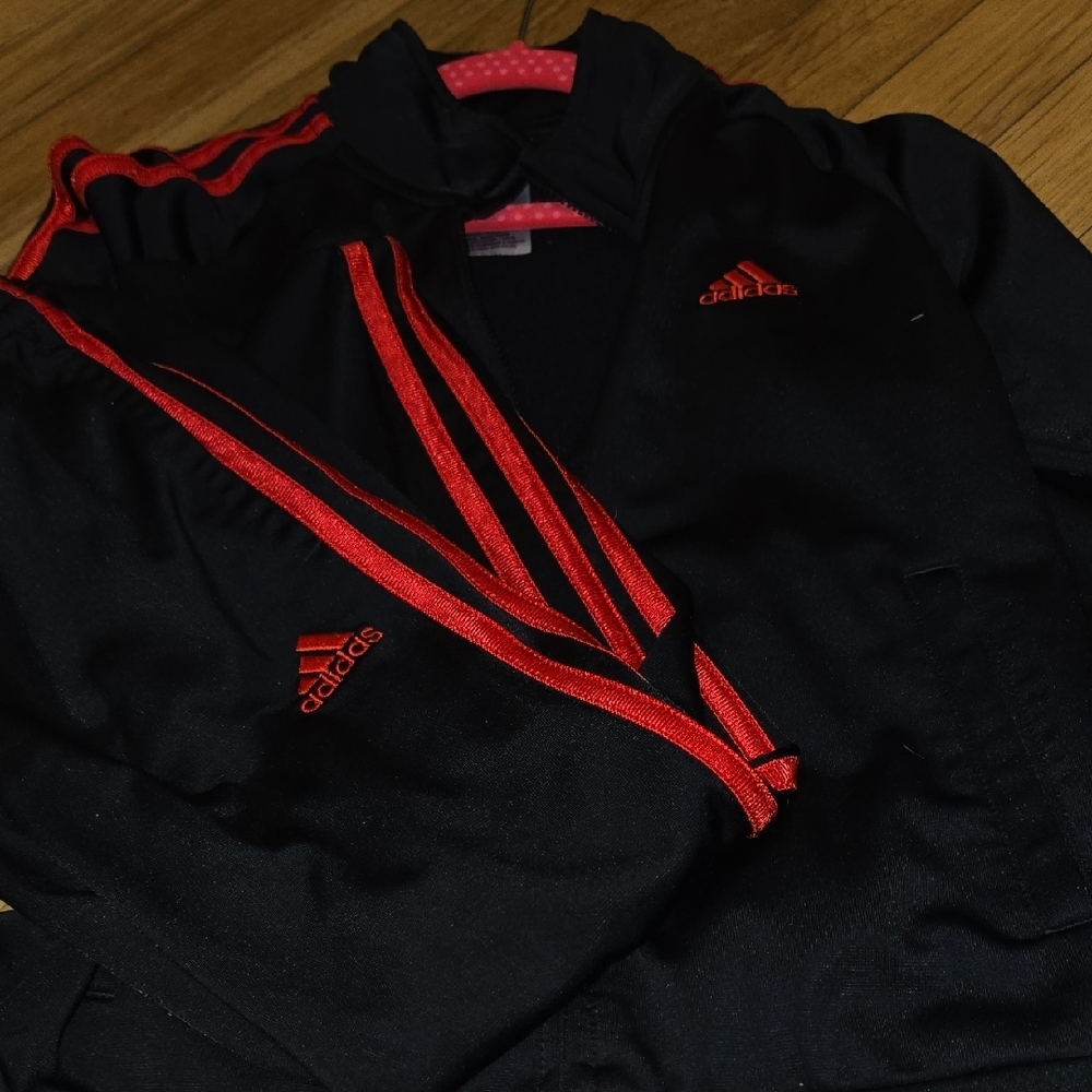 Adidas Black Tracksuit with Red Highlights